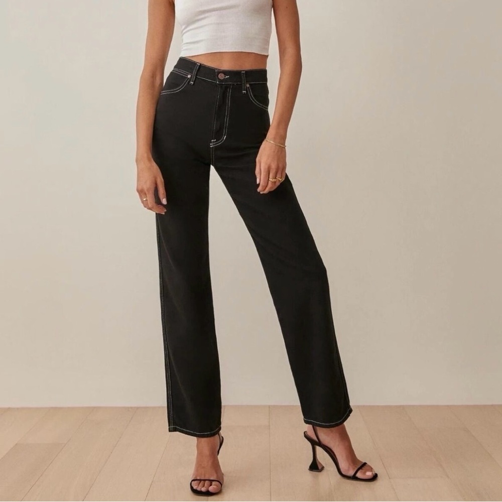 REFORMATION | COWBOY HIGH RISE STRAIGHT JEANS IN BLACK WASH SIZE 26 - Picture 2 of 8
